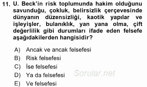 Endüstri Sosyolojisi 2015 - 2016 Dönem Sonu Sınavı 11.Soru