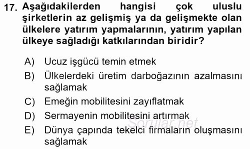 Endüstri Sosyolojisi 2015 - 2016 Dönem Sonu Sınavı 17.Soru