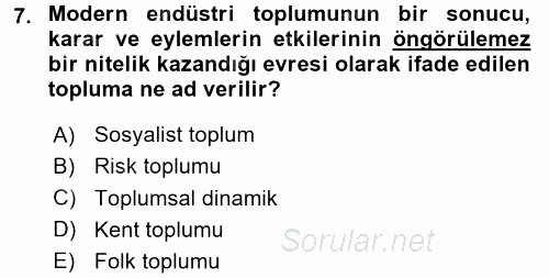 Endüstri Sosyolojisi 2015 - 2016 Dönem Sonu Sınavı 7.Soru