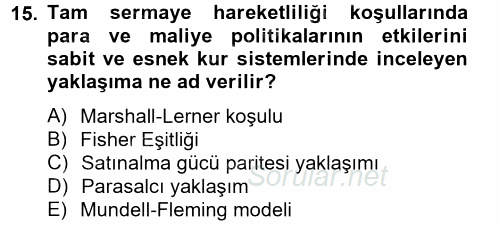 Uluslararası İktisat Politikası 2012 - 2013 Dönem Sonu Sınavı 15.Soru