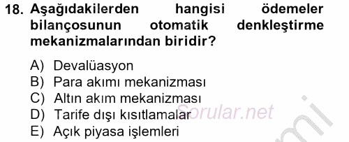 Uluslararası İktisat Politikası 2012 - 2013 Dönem Sonu Sınavı 18.Soru