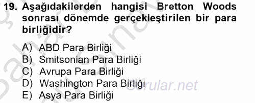Uluslararası İktisat Politikası 2012 - 2013 Dönem Sonu Sınavı 19.Soru