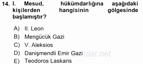 Türkiye Selçuklu Tarihi 2017 - 2018 Ara Sınavı 14.Soru