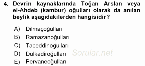 Türkiye Selçuklu Tarihi 2017 - 2018 Ara Sınavı 4.Soru
