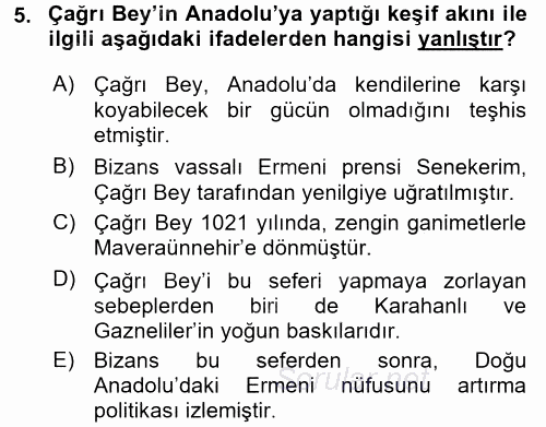 Türkiye Selçuklu Tarihi 2017 - 2018 Ara Sınavı 5.Soru