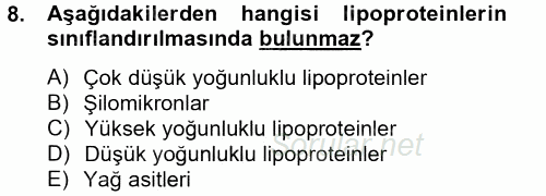 Temel Veteriner Biyokimya 2014 - 2015 Tek Ders Sınavı 8.Soru