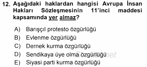 İnsan Hakları Ve Kamu Özgürlükleri 2015 - 2016 Tek Ders Sınavı 12.Soru