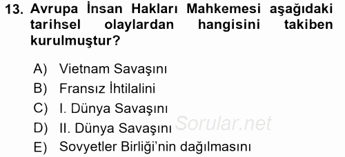 İnsan Hakları Ve Kamu Özgürlükleri 2015 - 2016 Tek Ders Sınavı 13.Soru