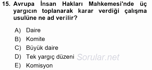 İnsan Hakları Ve Kamu Özgürlükleri 2015 - 2016 Tek Ders Sınavı 15.Soru