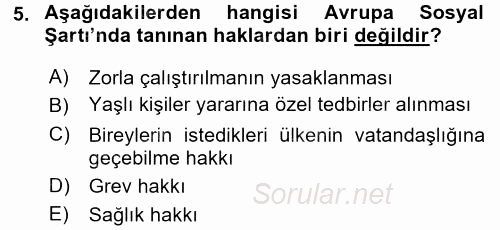 İnsan Hakları Ve Kamu Özgürlükleri 2015 - 2016 Tek Ders Sınavı 5.Soru