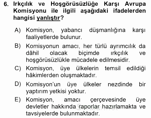 İnsan Hakları Ve Kamu Özgürlükleri 2015 - 2016 Tek Ders Sınavı 6.Soru
