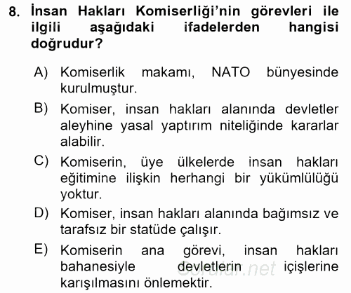İnsan Hakları Ve Kamu Özgürlükleri 2015 - 2016 Tek Ders Sınavı 8.Soru