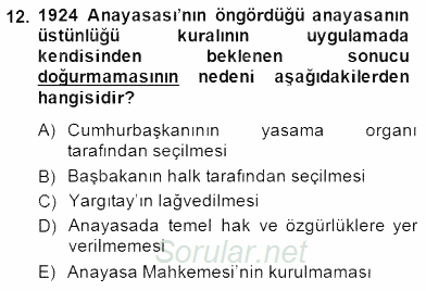 Anayasa 1 2014 - 2015 Dönem Sonu Sınavı 12.Soru