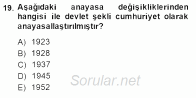 Anayasa 1 2014 - 2015 Dönem Sonu Sınavı 19.Soru