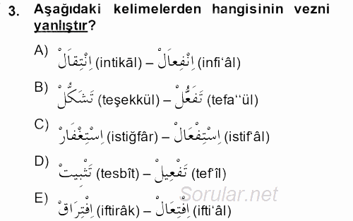 Osmanlı Türkçesi 2 2013 - 2014 Ara Sınavı 3.Soru