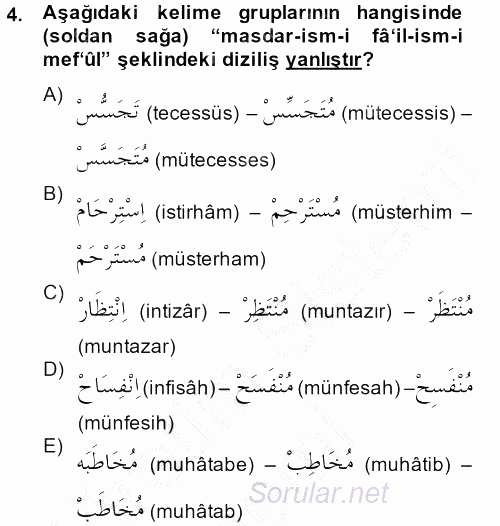 Osmanlı Türkçesi 2 2013 - 2014 Ara Sınavı 4.Soru