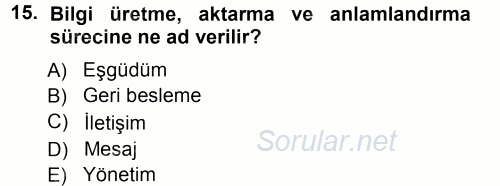 Odalar Bölümü Yönetimi 2012 - 2013 Ara Sınavı 15.Soru