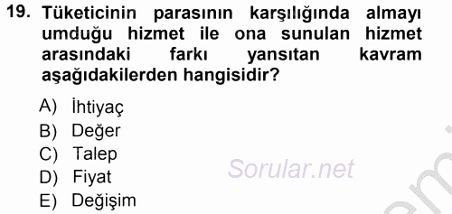 Odalar Bölümü Yönetimi 2012 - 2013 Ara Sınavı 19.Soru