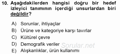 Marka ve Yönetimi 2016 - 2017 Dönem Sonu Sınavı 10.Soru