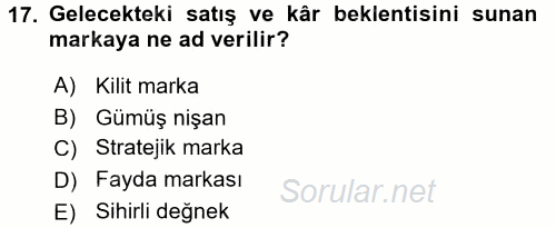 Marka ve Yönetimi 2016 - 2017 Dönem Sonu Sınavı 17.Soru
