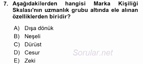 Marka ve Yönetimi 2016 - 2017 Dönem Sonu Sınavı 7.Soru