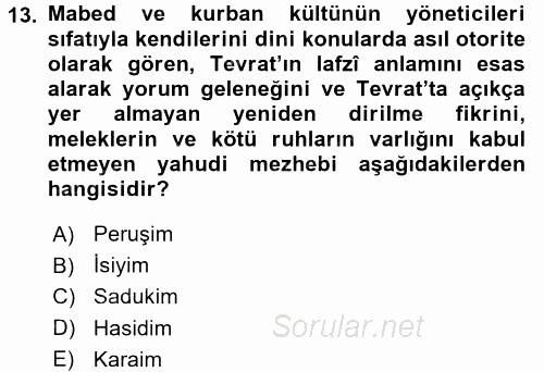 Yaşayan Dünya Dinleri 2016 - 2017 Dönem Sonu Sınavı 13.Soru