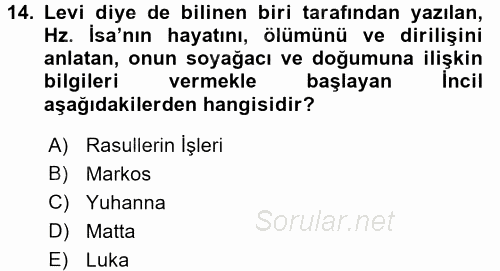 Yaşayan Dünya Dinleri 2016 - 2017 Dönem Sonu Sınavı 14.Soru