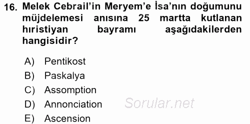 Yaşayan Dünya Dinleri 2016 - 2017 Dönem Sonu Sınavı 16.Soru