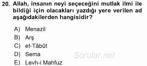 Yaşayan Dünya Dinleri 2016 - 2017 Dönem Sonu Sınavı 20.Soru