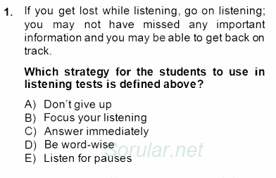 Okuma Ve Dinleme Öğretimi 2014 - 2015 Dönem Sonu Sınavı 1.Soru