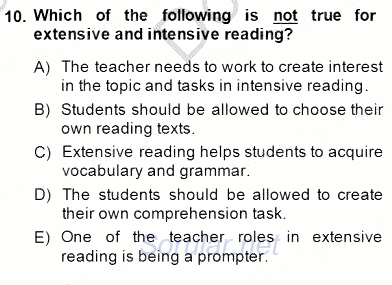 Okuma Ve Dinleme Öğretimi 2014 - 2015 Dönem Sonu Sınavı 10.Soru