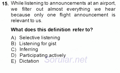 Okuma Ve Dinleme Öğretimi 2014 - 2015 Dönem Sonu Sınavı 15.Soru