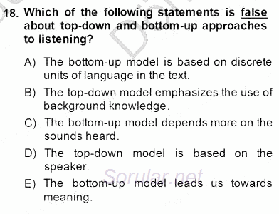 Okuma Ve Dinleme Öğretimi 2014 - 2015 Dönem Sonu Sınavı 18.Soru