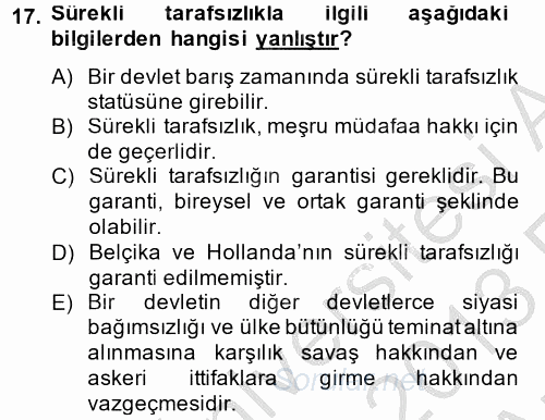 Uluslararası Hukuk 2 2012 - 2013 Ara Sınavı 17.Soru