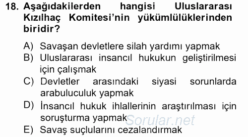 Uluslararası Hukuk 2 2012 - 2013 Ara Sınavı 18.Soru