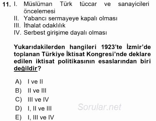 Endüstri Sosyolojisi 2017 - 2018 Dönem Sonu Sınavı 11.Soru