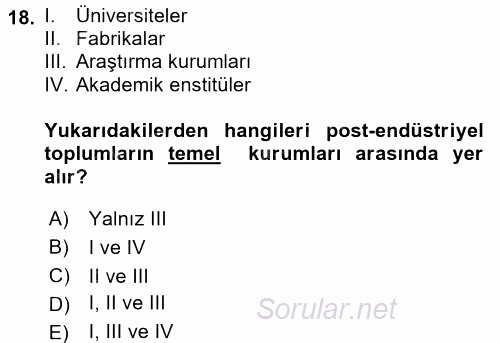 Endüstri Sosyolojisi 2017 - 2018 Dönem Sonu Sınavı 18.Soru