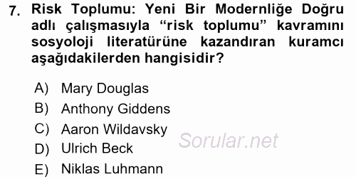 Endüstri Sosyolojisi 2017 - 2018 Dönem Sonu Sınavı 7.Soru