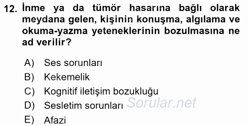 Özel Gereksinimli Bireyler ve Bakım Hizmetleri 2016 - 2017 Ara Sınavı 12.Soru