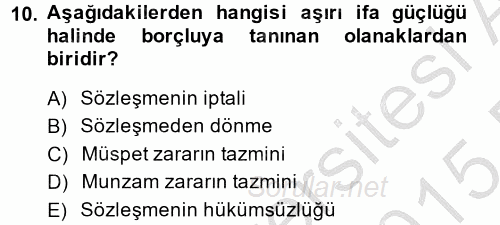 Borçlar Hukuku 2014 - 2015 Dönem Sonu Sınavı 10.Soru