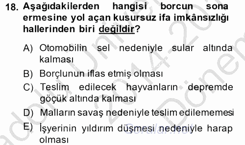 Borçlar Hukuku 2014 - 2015 Dönem Sonu Sınavı 18.Soru