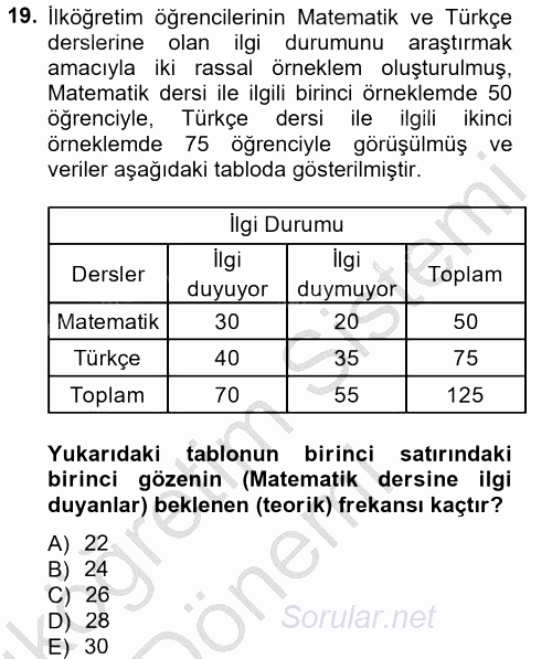 İstatistik 2 2012 - 2013 Ara Sınavı 19.Soru