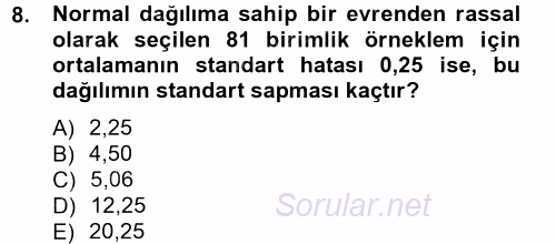 İstatistik 2 2012 - 2013 Ara Sınavı 8.Soru