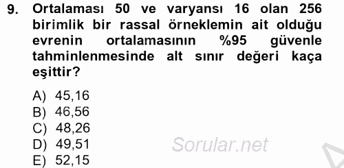 İstatistik 2 2012 - 2013 Ara Sınavı 9.Soru