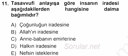 İslam Ahlak Esasları 2012 - 2013 Ara Sınavı 11.Soru