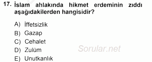 İslam Ahlak Esasları 2012 - 2013 Ara Sınavı 17.Soru