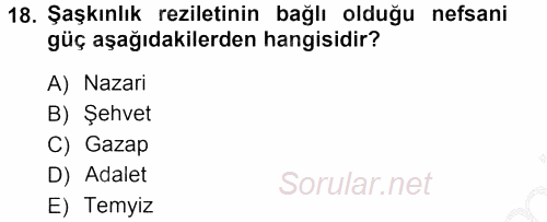 İslam Ahlak Esasları 2012 - 2013 Ara Sınavı 18.Soru