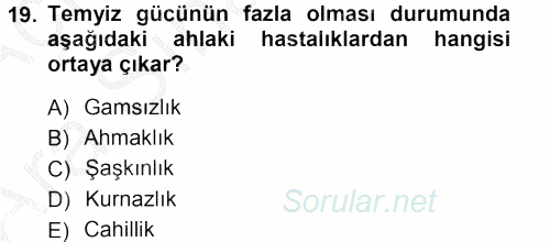 İslam Ahlak Esasları 2012 - 2013 Ara Sınavı 19.Soru