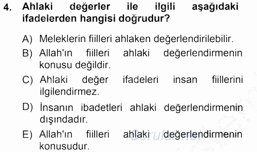 İslam Ahlak Esasları 2012 - 2013 Ara Sınavı 4.Soru