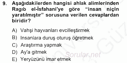 İslam Ahlak Esasları 2012 - 2013 Ara Sınavı 9.Soru